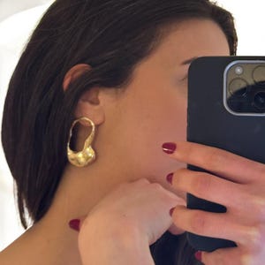 Abstract Gold Statement Earrings - Organic Shape Gold Earrings - Unique Gold Big Earrings - Modern Bold Jewelry - Gift for Her
