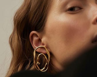 Abstract Gold Stud Earrings: Modern Sculptural Statement Jewelry