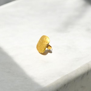 Rustic Gold Square Ring - Patina Finish Gold Ring - Vintage Inspired Jewelry - Textured Gold Band - Unique Gold Gift - Gift for Her