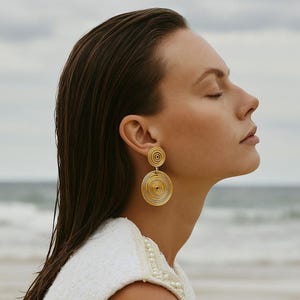 Gold Spiral Drop Earrings - Modernist Dangle Earrings - Geometric Statement Jewelry - Gift for Her - Unique Design