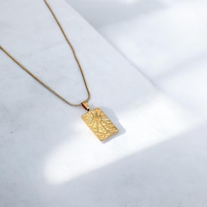 Gold Rectangular Pendant Necklace, Geometric Gold Necklace, Minimalist Gold Jewelry, Unique Gold Charm, Everyday Gold Necklace, Gift for Her
