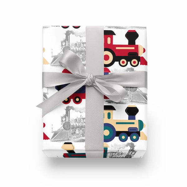 Trains wrapping paper Classic train gift wrap paper Children gift wrapping Locomotive wrapping paper Kids gift wrap Birthday wrapping paper