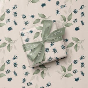 Rustic Nature Wrapping Paper Bugs and Leaves Gift Wrap Paper Brown Woodland Wrapping Paper