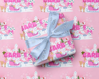 Christmas Barbie Gift Wrap Paper Winter Wrapping Paper Snow Sleigh Gift Wrapping Candy Cane Wrap Paper Xmas Gift Wrap Barbie Theme Wrapping