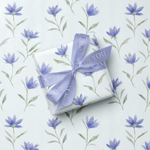Blue Floral Wrapping Paper English Garden Flowers Gift Wrap Paper Elegant Flowers Wrapping Paper