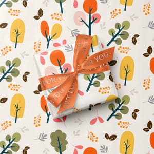 Autumn Tree and Leaves Wrapping Paper Fall Themed Gift Wrap Autumn Woodland Wrapping Paper