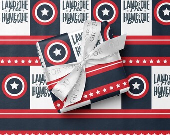 Captain America Wrapping Paper Avengers Wrap Paper 4th of July Wrapping Paper Holiday Gift Wrap Birthday Wrapping Paper Shield Gift Wrap Eco