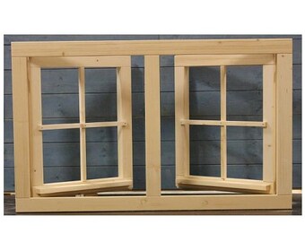 Gartenhausfenster 111x68cm Doppelfenster mit 4mm starken Glasscheiben als Carportfenster Werkstattfenster 4FEDRDR, Fenster, Holzfenster