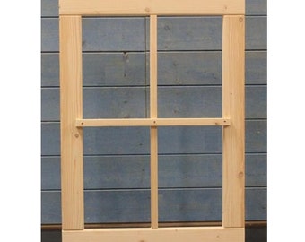 Gartenhausfenster feststehend mit Glas und Sprossen für Gartenhaus, Werkstatt, Dekofenster in verschiedenen Größen, Fenster, Holzfenster