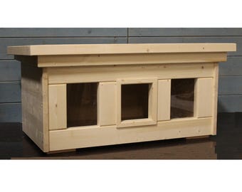 Katzenhaus mit Bodenheizung, Katzenhaus XL mit 2 Fenstern und einer 25 Watt Bodenheizung vollisoliert Boden, Wände und das Dach, outdoor