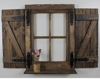 Holzfenster Dekofenster Fensterladen Deko Fenster mit Plexiglasscheibe Dekofenster mit Ablage