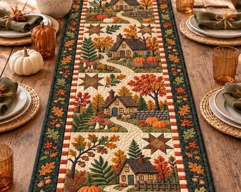 Cottagecore Quilted Table Runner, Fall Pumpkin Autumn Table Decor, Halloween Dining Room Decoration, Farmhouse Thanksgiving Gift
