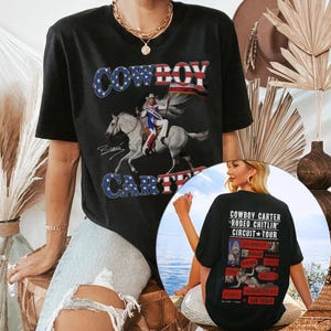 Mercancía de la gira Rodeo Cowboy Carter de Beyoncé 2025, camiseta de dos caras Cowboy Carter de Beyoncé, camiseta unisex con gráfico retro de concierto, regalos para ella