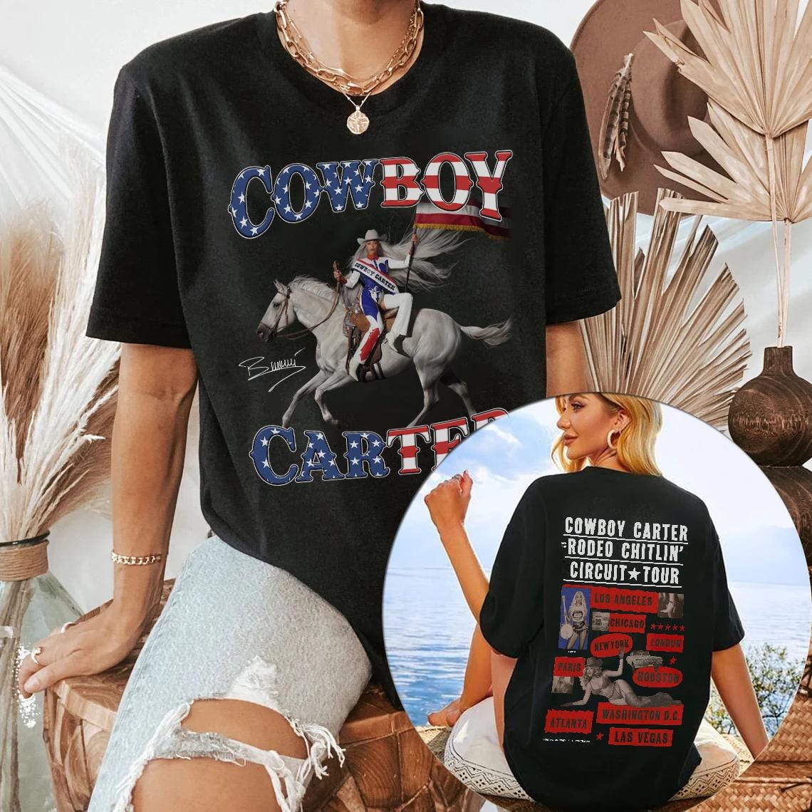 Beyonce Rodeo Cowboy Carter Tour 2025 Merch, Cowboy Carter Beyoncé Two-sided Tee, Retro Graphic Unisex Concert Shirt, Gifts for Her