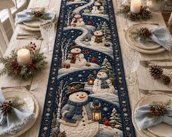 Quilted Snowman Table Runner, Winter Christmas Decor