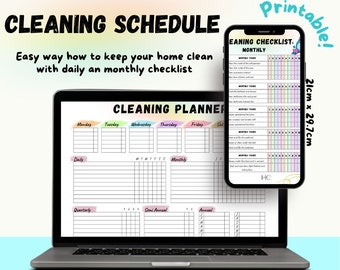 Cleaning schedule / Daily household tasks / Cleaning checklist / ADHD cleaning planner / Monthly house chores / printable / Editable tracker