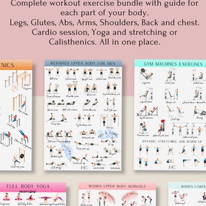 Fitness Guide / Gym / Workout plan routine / Printable Workout exercise poster / Gym edition / Machines / Dumbell / Barbel / Calisthenics zdjęcie 4