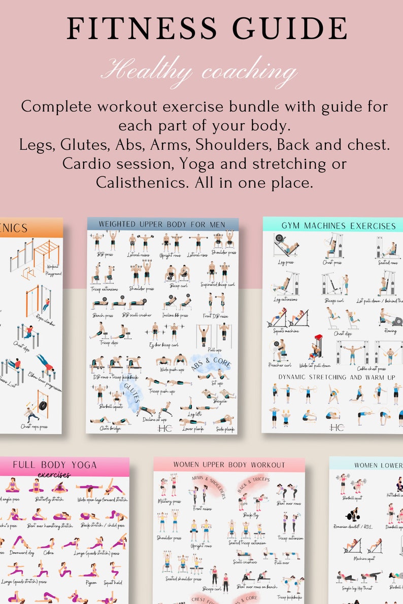 Fitness Guide / Gym / Workout plan routine / Printable Workout exercise poster / Gym edition / Machines / Dumbell / Barbel / Calisthenics zdjęcie 4