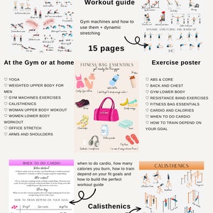 Fitness Guide / Gym / Workout plan routine / Printable Workout exercise poster / Gym edition / Machines / Dumbell / Barbel / Calisthenics zdjęcie 6