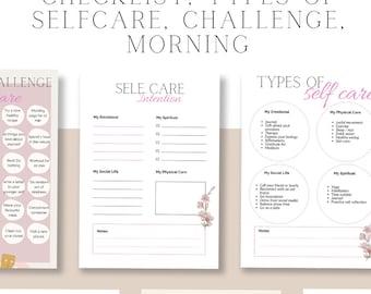 Self Care Planner + Checklist, Morning Routine, Fitness planner + Workout and Meal planner, Wellness and Habit tracker, 30 day challenge,PDF