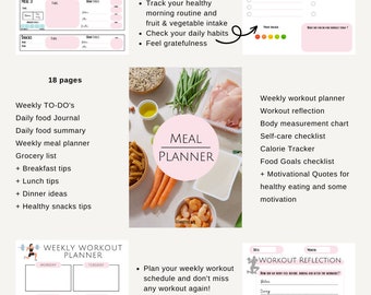 Meal & Workout Planner: Food Journal, Calorie Tracker (Printable PDF)