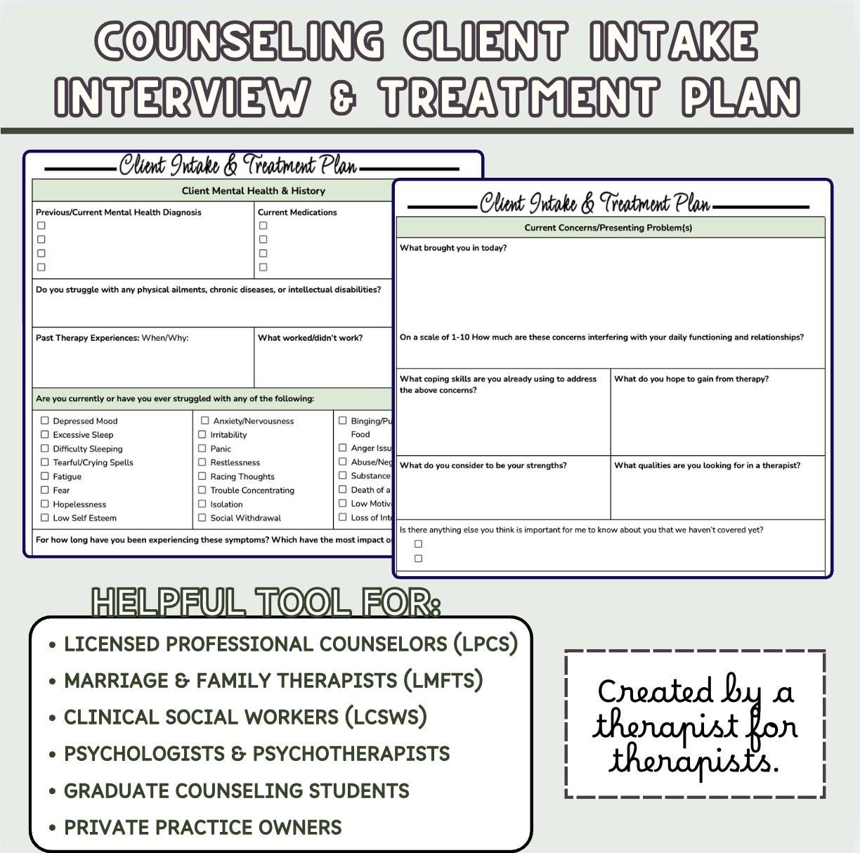 Comprehensive Counseling Intake Interview Form | Printable Therapy ...