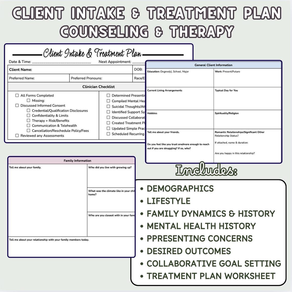 Comprehensive Counseling Intake Interview Form | Printable Therapy ...