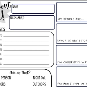 All About Me Student Activity