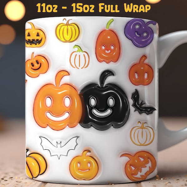 Spooky Friends 3D Inflated 11oz and 15oz Mug Wrap, Halloween Mug Wrap PNG, Spooky Season, Halloween Coffee Mug, 3D Mug Designs, 3D Mug Wrap