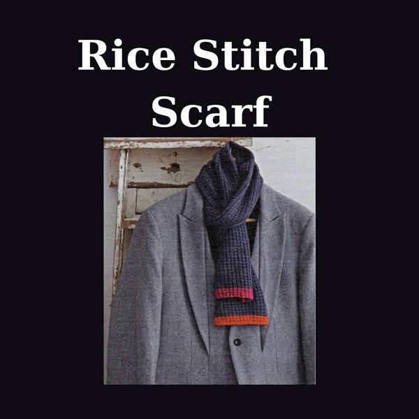 Instant Download -Easy Rice Stitch Scarf - Knitting Pattern - Mens Scarf Pattern - Gift For Him - Wool Knitting Pattern - PDF Aran Knit