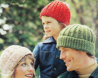 Vintage Family Hats, Knitting Pattern PDF, Instant Download, Easy Woollen Hat Patterns vintage Knitting pattern  3 styles Patons 1223