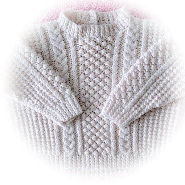 Childrens Aran Wool Sweater Jumper / Aran Cardigan Chest size 41 cm - 56 cm, Pdf Pattern Digital Download
