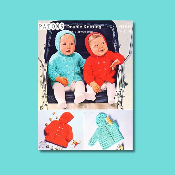 Vintage Baby hooded jacket set PDF pattern double breasted coat for babies design