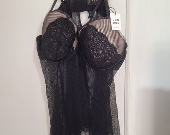 simply be black lace plus size lingerie teddy size 48DD new with tag