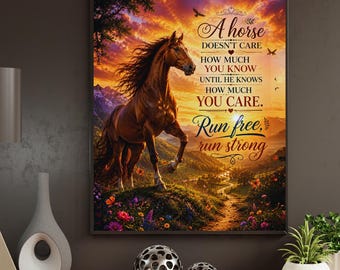 Inspirational Horse Quote Wall Art, Majestic Chestnut Horse Sunset Poster Digital Download PDF