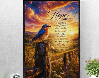 Bluebird Sunset Wall Art, Poetry Quote Digital Download PDF JPEG