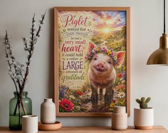 Muddy Piglet Print, Gratitude Nursery Decor Printable PDF JPEG