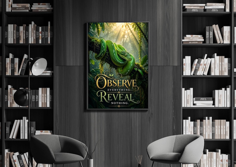 Arte digital para pared sobre la selva tropical con pitón arborícola verde, póster de serpientes de la jungla imprimible en PDF y JPEG imagen 2