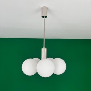 Mid-Century Modern Chrome Chandelier from Kaiser Leuchten,1970s/Five-Light Chandelier/Sputnik Chandelier/Glass Globes Ceiling Lamp/Space Age