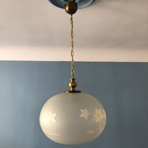 Vintage Pendant Lamp/Mid Century Modern Light/Glass Globe Hanging Lamp/Space Age Light/Retro Ceiling Lamp/MCM Pendant Lamp/70s Lighting