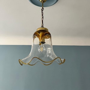 Mid Century Murano Glass Pendant Lamp by Mazzega/Space Age Light/Caramel Bell Shaped Lamp/Murano Chandelier/MCM Modern Lighting /70s Light