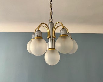Mid Century Glass Globes Chandelier/Vintage Glass Brass Chandelier/MCM Modern Ceiling Lamp /MCM Hanging Lamp/Space Age Chandelier/Sputnik