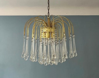 Vintage Murano glazen waterval kroonluchter/Murano glazen druppels kroonluchter/vintage Murano glazen hanglamp/teardrops kroonluchter/70's licht