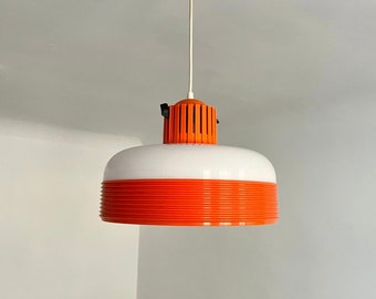 Space Age Orange White Plastic Hanging Lamp/Vintage UFO Pendant Lamp/Mid Century Ceiling Lamp/MCM Modern Lighting/Made in Germany/70s Light