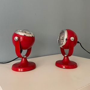 A Pair of Vintage Eyeball Table Lamps/Space Age Table Lamps/Vintage Red Desk Lamp/Atomic Light/Mid Century Modern Table Lamp/Retro Desk Lamp
