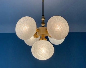 Space Age Sputnik Pendant Lamp/Mid Century Modern Light/Vintage Opal Globe Pendant Light/MCM Five Glass Globe Ceiling Light/70s Light