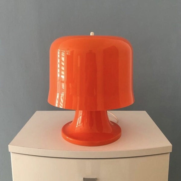 Large Mid-Century Space Age Orange Plastic Mushroom Table Lamp/Harvey Guzzini Style/Vintage Orange Desk Lamp/MCM Modern Table Lamp/70s