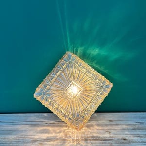 Square Cubic Amber Glass Flush Mount or Wall Light by RZB Leuchten,Germany/Vintage Glass Flush Mount Light/Mid Century Ceiling Lamp
