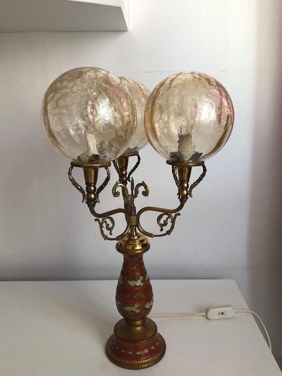 Antique Brass Glass Globe Table Lamp/Desk Lamp 60s/ Mid Century Design Table Lamp/Office Desk Lamp /Retro Table Lampe/MCM Modern Table Lamp