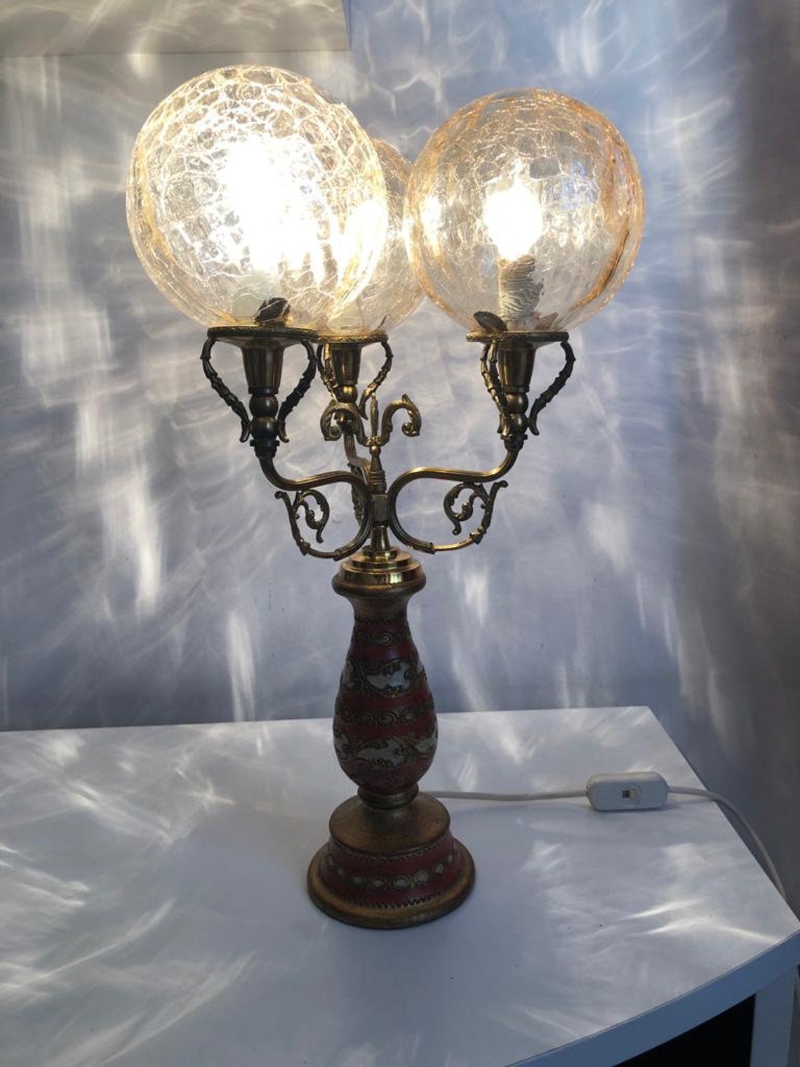 Antique Brass Glass Globe Table Lamp/Desk Lamp 60s/ Mid Century Design Table Lamp/Office Desk Lamp /Retro Table Lampe/MCM Modern Table Lamp, foto 3 di 5